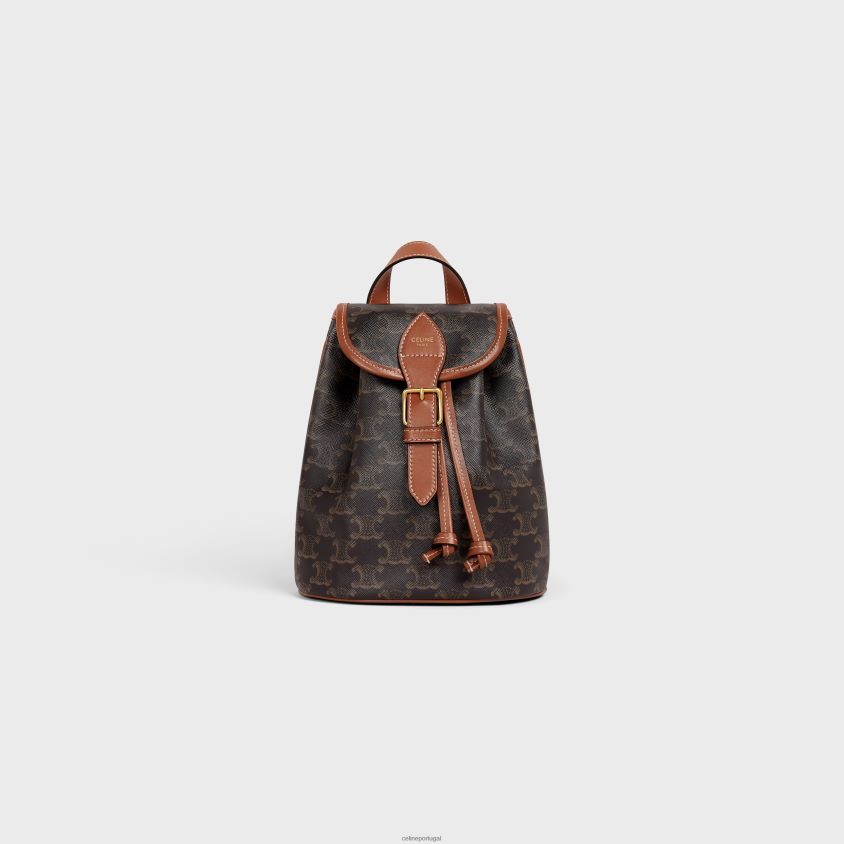 mulheres acessórios CELINE mini mochila folco em lona triomphe e couro de bezerro bronzeado T204R85