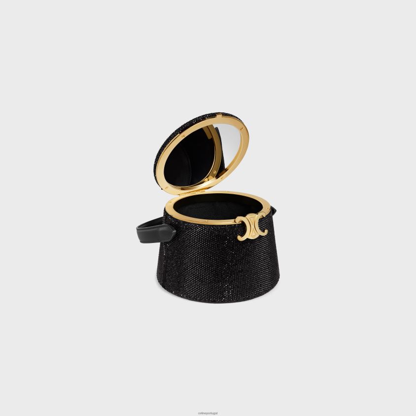 mulheres acessórios CELINE nina minaudiere em couro de bezerro camurça com strass preto T204R288