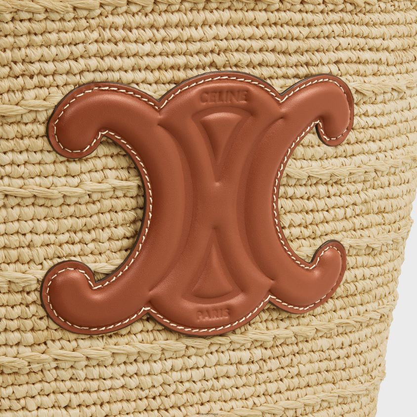 mulheres acessórios CELINE panier clássico flexível para adolescentes em ráfia e couro de bezerro bronzeado T204R26