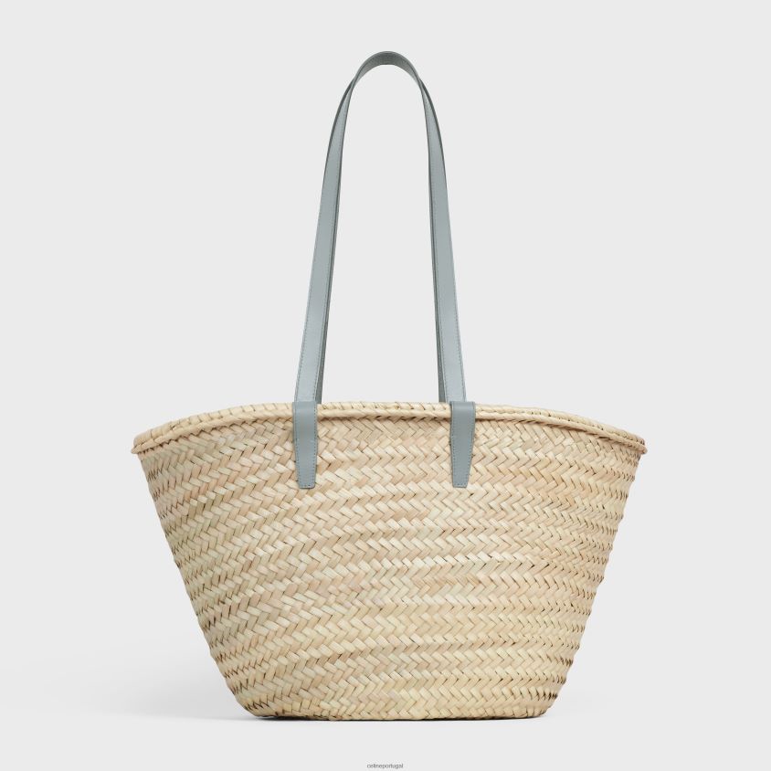 mulheres acessórios CELINE panier clássico médio em folhas de palmeira e couro de bezerro azul pérola T204R260