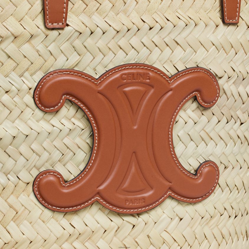 mulheres acessórios CELINE panier clássico médio em folhas de palmeira e couro de bezerro bronzeado T204R83