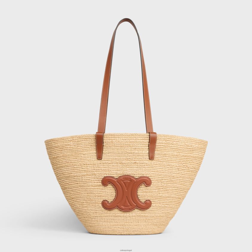 mulheres acessórios CELINE panier clássico médio flexível em ráfia e couro de bezerro bronzeado T204R24