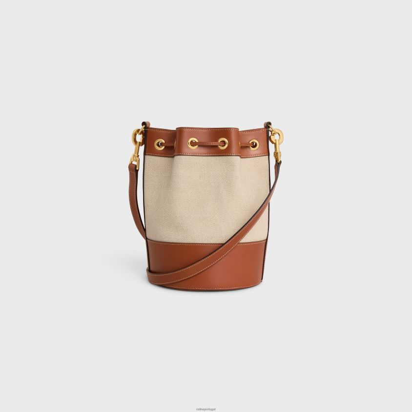 mulheres acessórios CELINE pequenas cabas marin com cordão em tecido e pele de bezerro natural/bronzeado T204R300