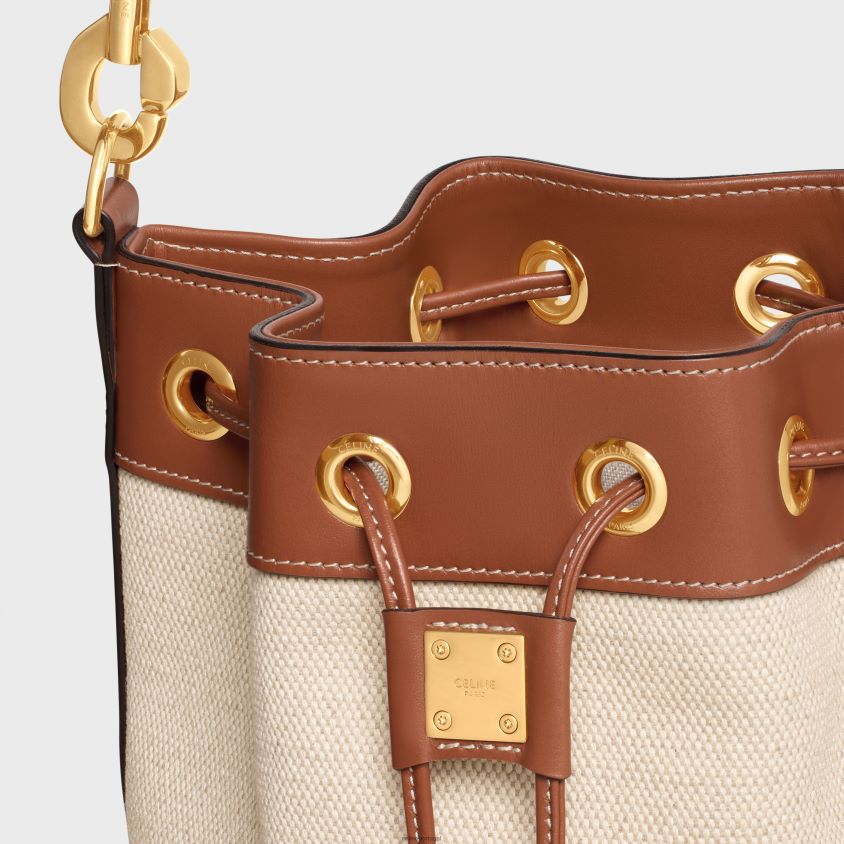 mulheres acessórios CELINE pequenas cabas marin com cordão em tecido e pele de bezerro natural/bronzeado T204R300