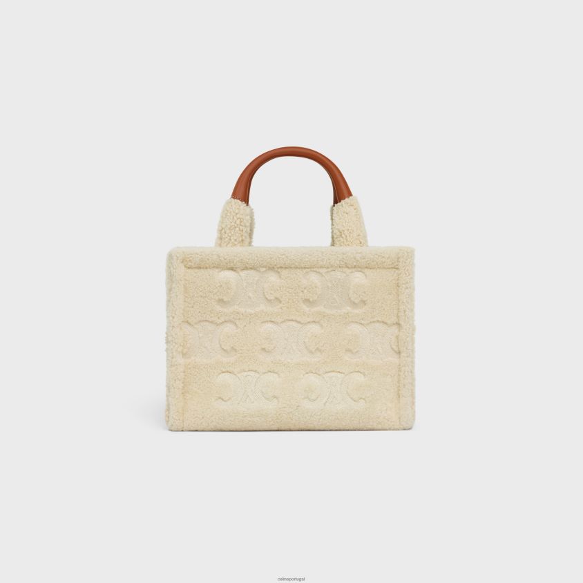 mulheres acessórios CELINE pequenas cabas tailandesas em shearling com bordados triomphe natural/bronzeado T204R252