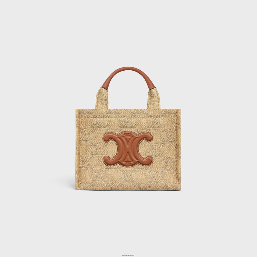 mulheres acessórios CELINE pequenas cabas tailandesas em tecido efeito ráfia com jacquard triomphe natural/prata T204R248