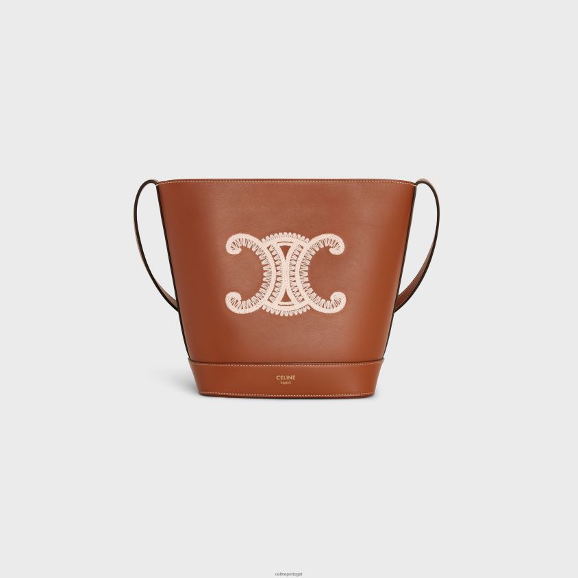 mulheres acessórios CELINE pequeno balde cuir triomphe em couro de bezerro liso com bordado triomphe bronzeado T204R200