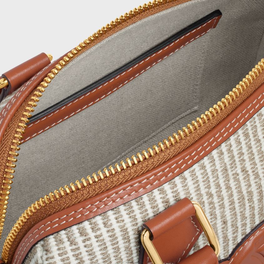 mulheres acessórios CELINE pequeno boston cuir triomphe em tecido listrado e couro de bezerro bege T204R208