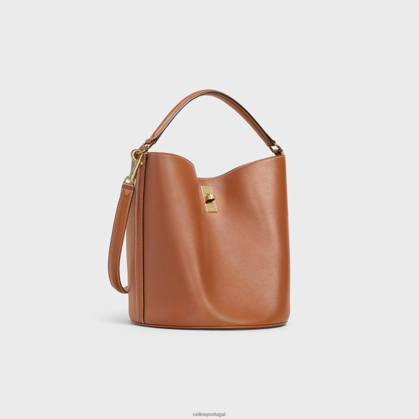 mulheres acessórios CELINE saco balde 16 em couro de bezerro liso bronzeado T204R146