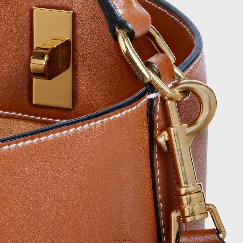 mulheres acessórios CELINE saco balde 16 em couro de bezerro liso bronzeado T204R146