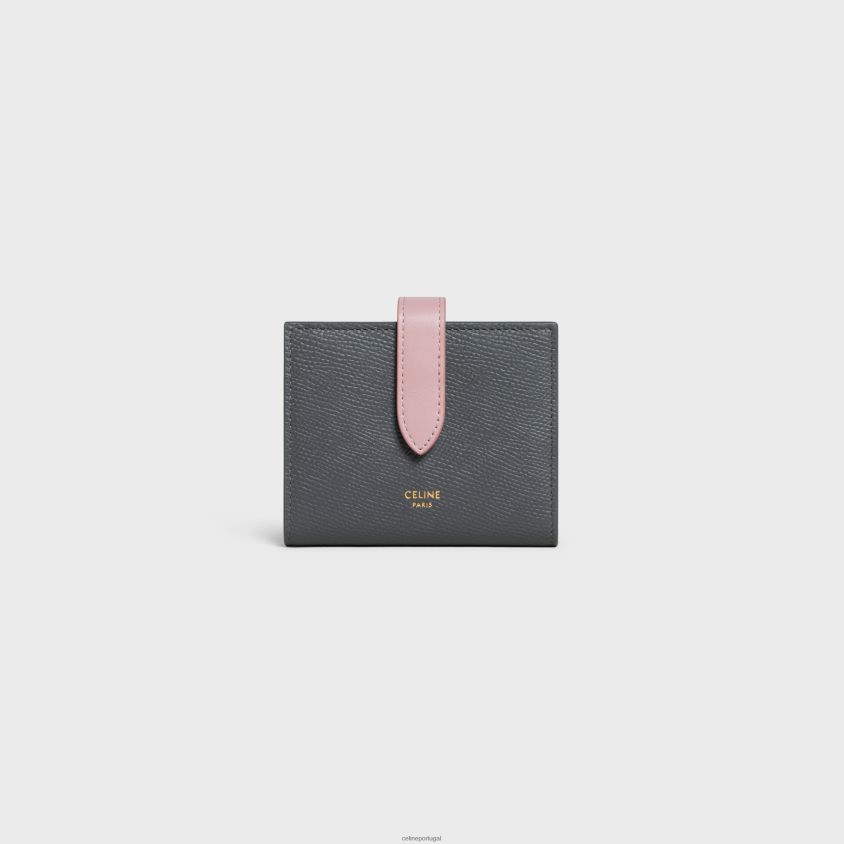 mulheres acessórios CELINE carteira com alça pequena em couro de bezerro granulado bicolor cinza/rosa vintage T204R478