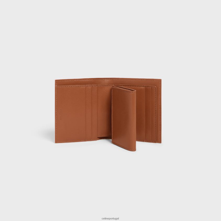 mulheres acessórios CELINE carteira com alça pequena em lona triomphe e pele de cordeiro branco/bronzeado T204R481