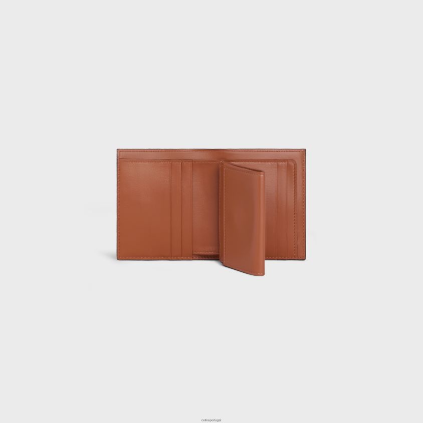 mulheres acessórios CELINE carteira com alça pequena em lona triomphe e pele de cordeiro bronzeado T204R480