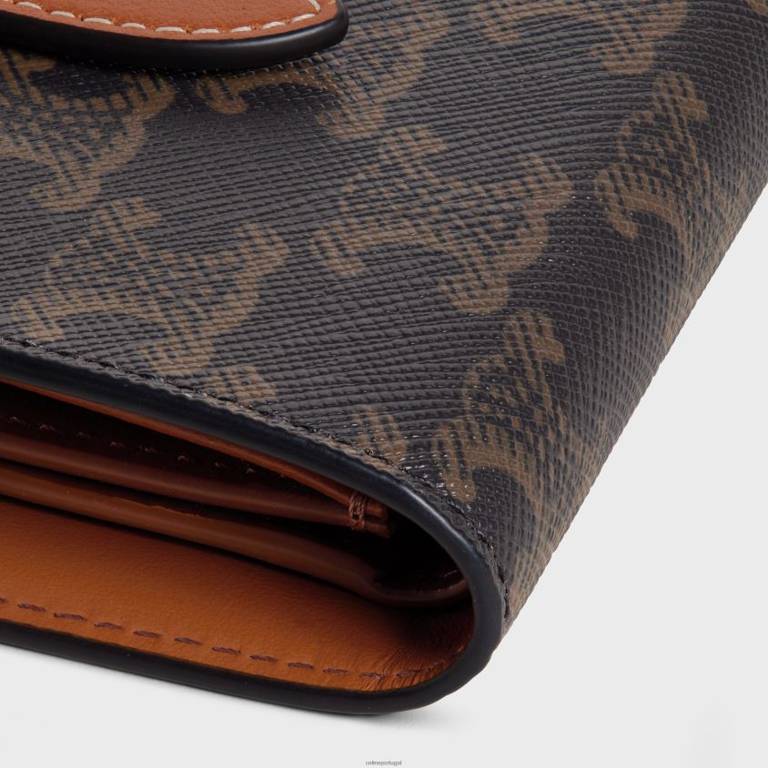 mulheres acessórios CELINE carteira com alça pequena em lona triomphe e pele de cordeiro bronzeado T204R480