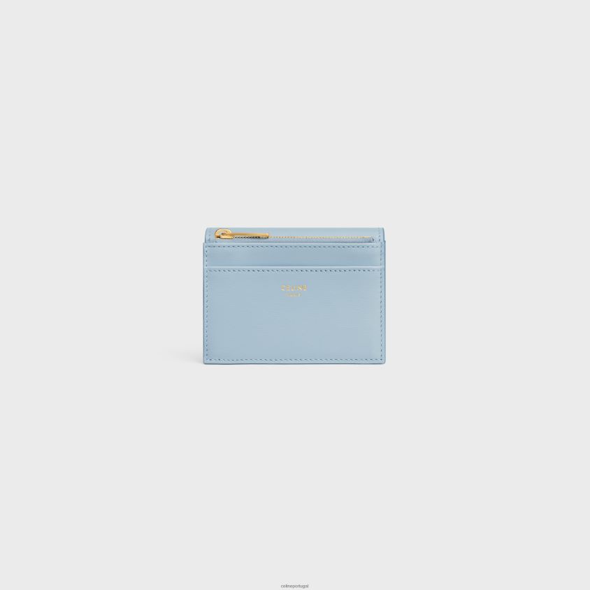 mulheres acessórios CELINE carteira compacta com moeda triomphe em couro de bezerro brilhante azul pálido T204R410