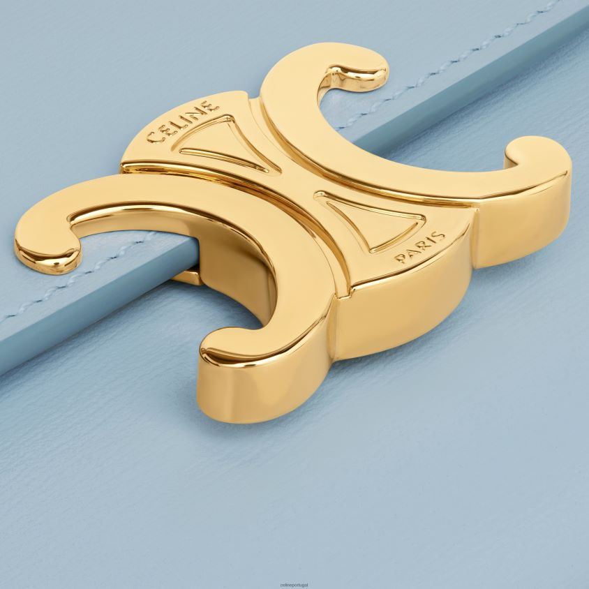 mulheres acessórios CELINE carteira compacta com moeda triomphe em couro de bezerro brilhante azul pálido T204R410