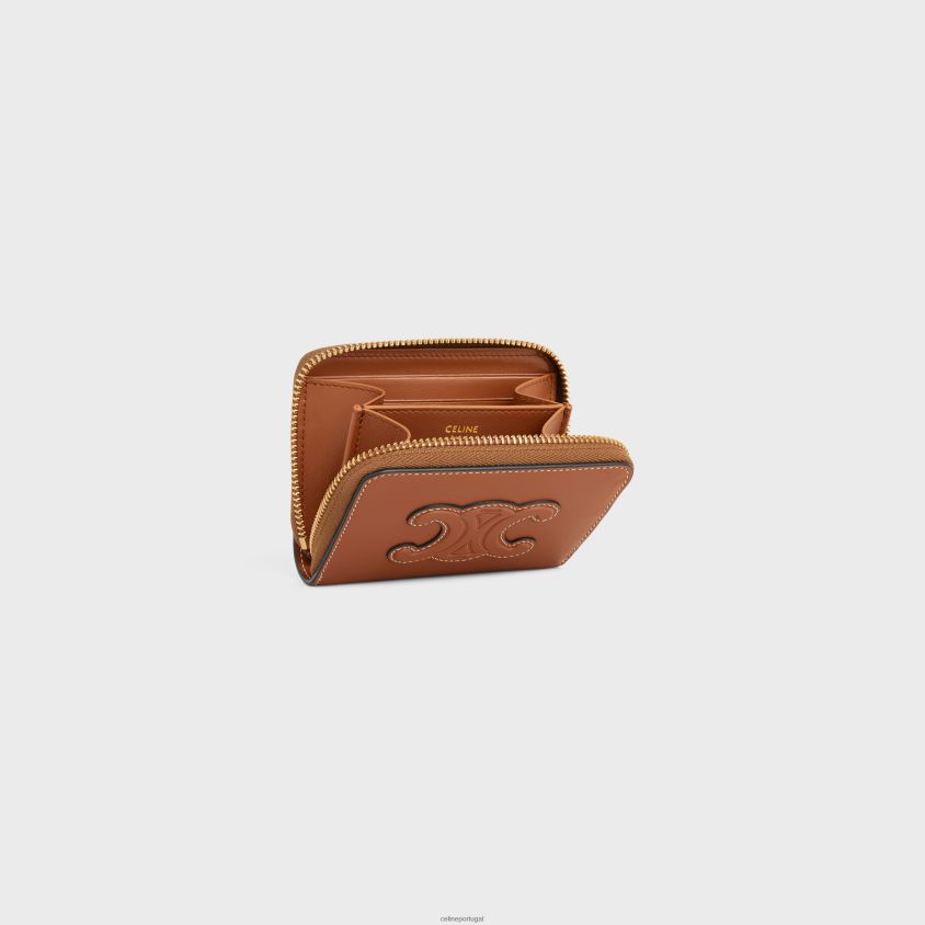 mulheres acessórios CELINE carteira compacta com zíper cuir triomphe em couro de bezerro liso bronzeado T204R426