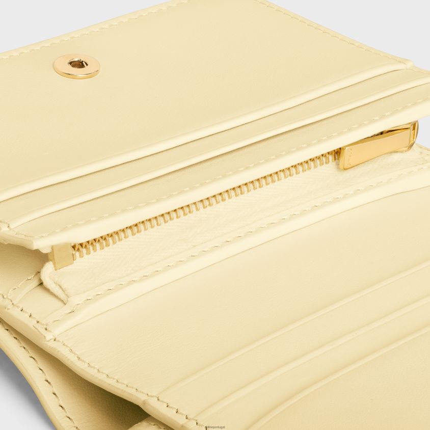 mulheres acessórios CELINE carteira compacta triomphe em couro de bezerro brilhante luz solar T204R449