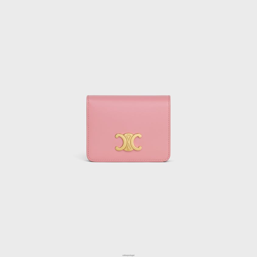 mulheres acessórios CELINE carteira compacta triomphe em couro de bezerro brilhante rosa T204R406