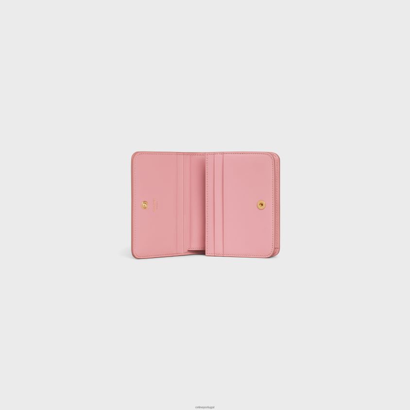 mulheres acessórios CELINE carteira compacta triomphe em couro de bezerro brilhante rosa T204R406