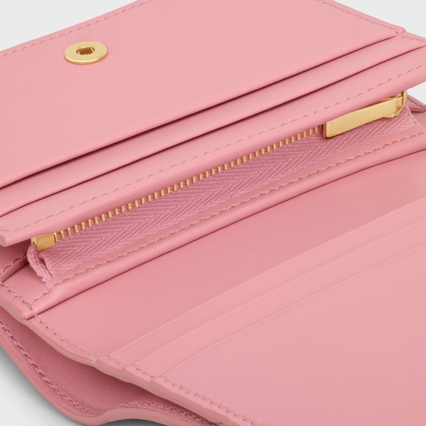 mulheres acessórios CELINE carteira compacta triomphe em couro de bezerro brilhante rosa T204R406