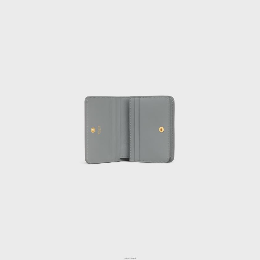 mulheres acessórios CELINE carteira compacta triomphe em couro de bezerro brilhante zinco T204R405