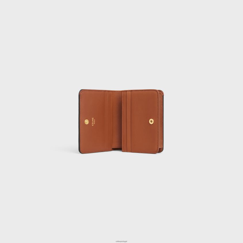 mulheres acessórios CELINE carteira compacta triomphe em lona triomphe bronzeado T204R447