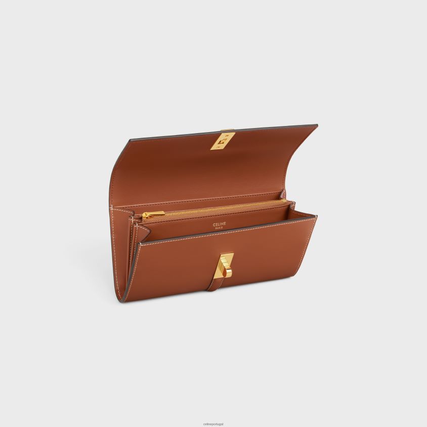 mulheres acessórios CELINE carteira grande 16 em couro de bezerro brilhante bronzeado T204R423