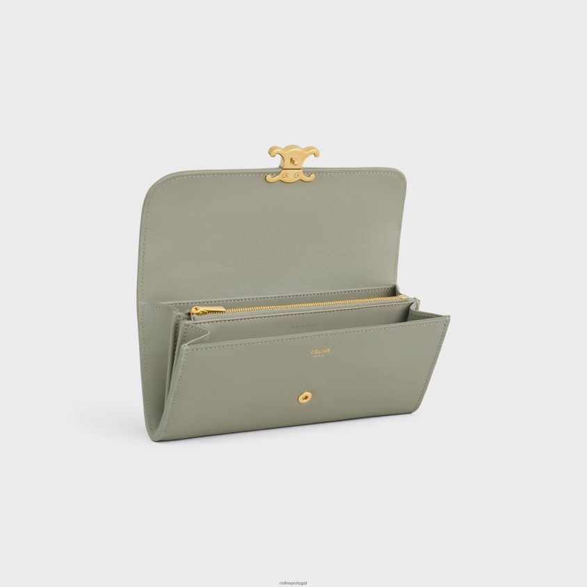 mulheres acessórios CELINE carteira grande triomphe em couro de bezerro brilhante Argila verde T204R443