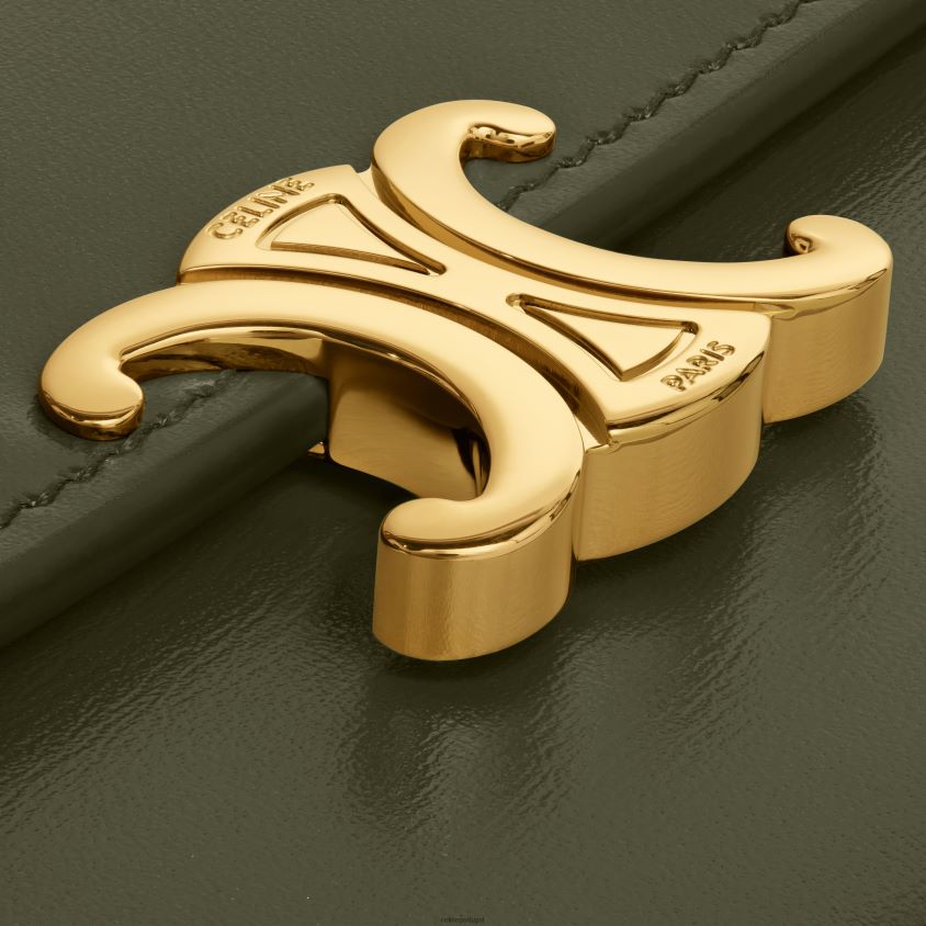 mulheres acessórios CELINE carteira grande triomphe em couro de bezerro brilhante azeitona escura T204R398