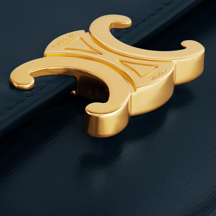 mulheres acessórios CELINE carteira grande triomphe em couro de bezerro brilhante azul-marinho T204R442