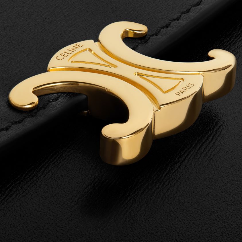 mulheres acessórios CELINE carteira grande triomphe em couro de bezerro brilhante preto T204R441