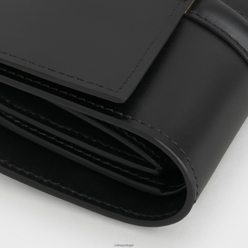 mulheres acessórios CELINE carteira pequena com três dobras 16 em couro de bezerro brilhante preto T204R466
