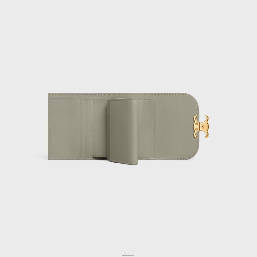 mulheres acessórios CELINE carteira pequena triomphe em couro de bezerro brilhante Argila verde T204R456