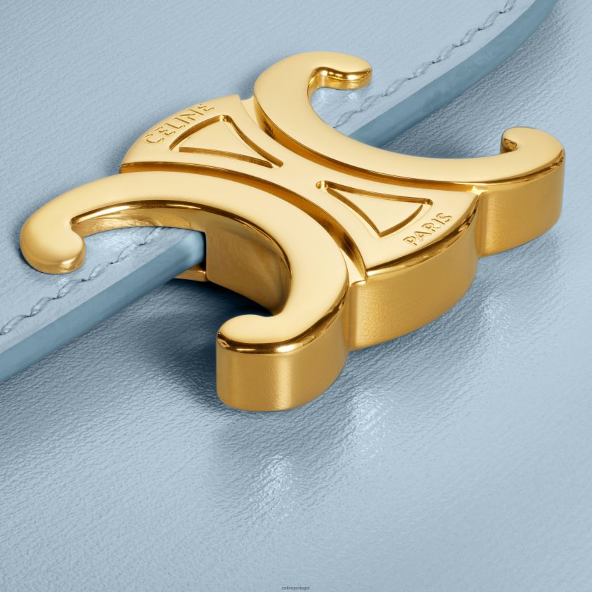 mulheres acessórios CELINE carteira pequena triomphe em couro de bezerro brilhante azul pálido T204R413