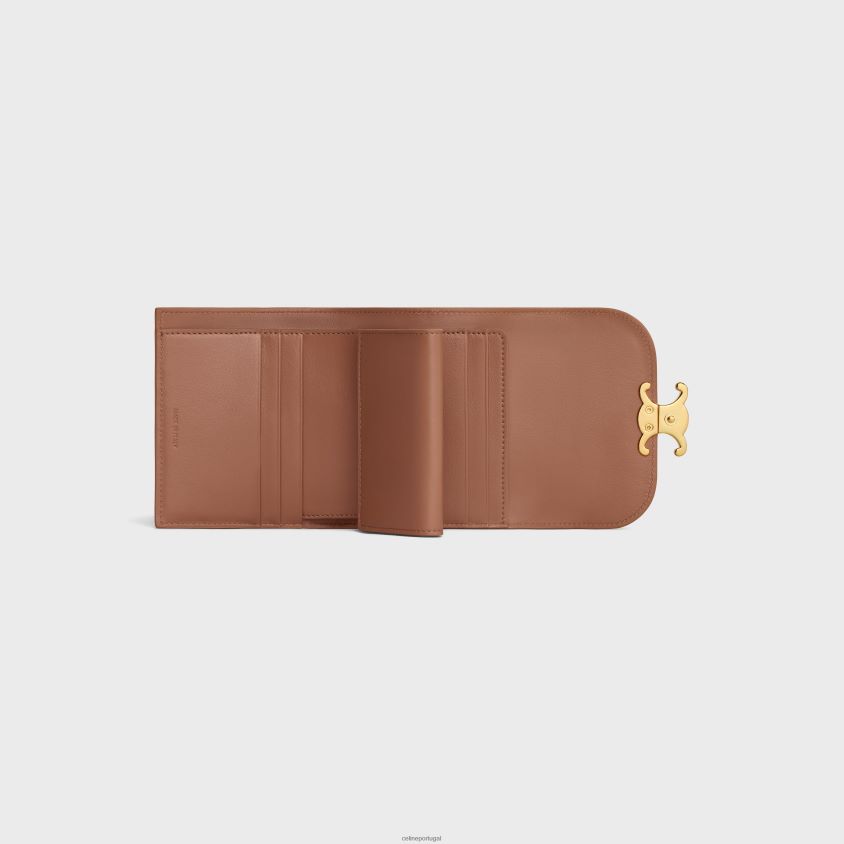 mulheres acessórios CELINE carteira pequena triomphe em couro de bezerro brilhante bronze T204R460