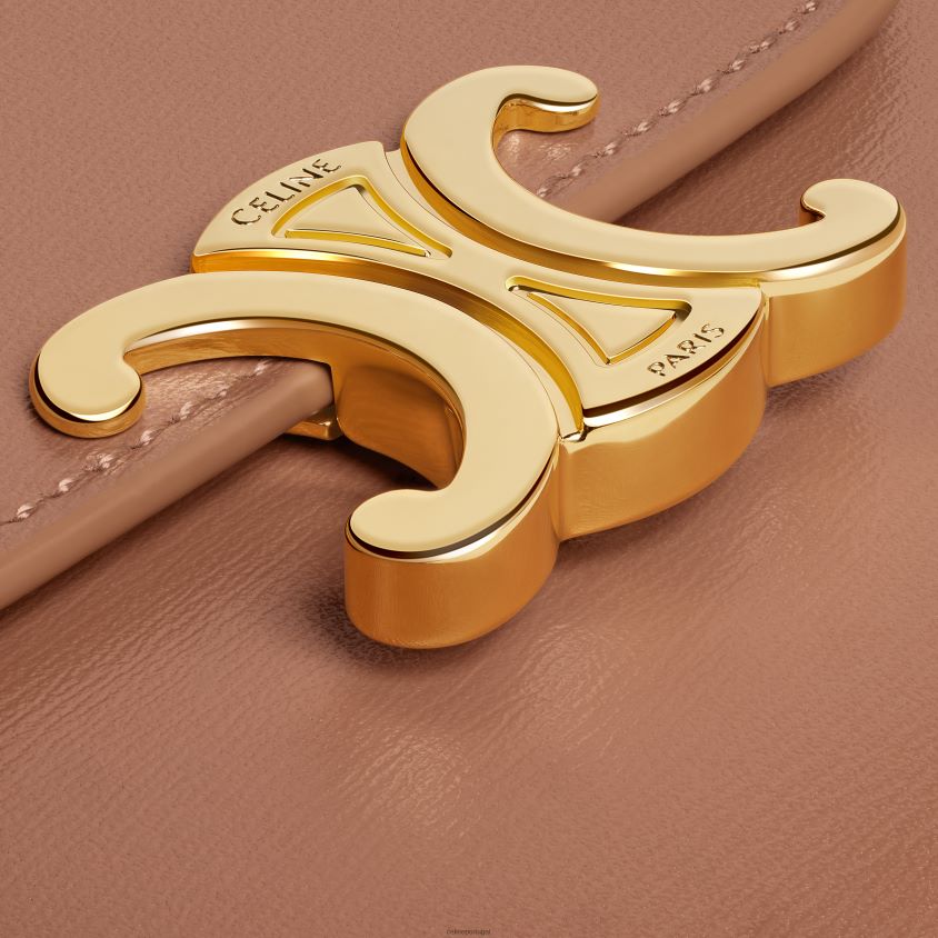 mulheres acessórios CELINE carteira pequena triomphe em couro de bezerro brilhante bronze T204R460