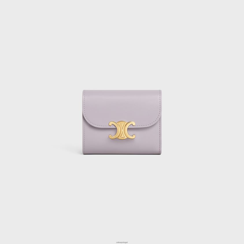 mulheres acessórios CELINE carteira pequena triomphe em couro de bezerro brilhante lilás claro T204R461