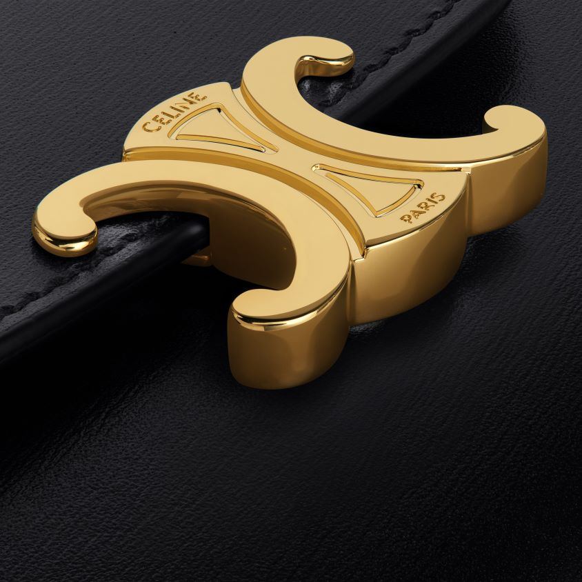 mulheres acessórios CELINE carteira pequena triomphe em couro de bezerro brilhante preto T204R451