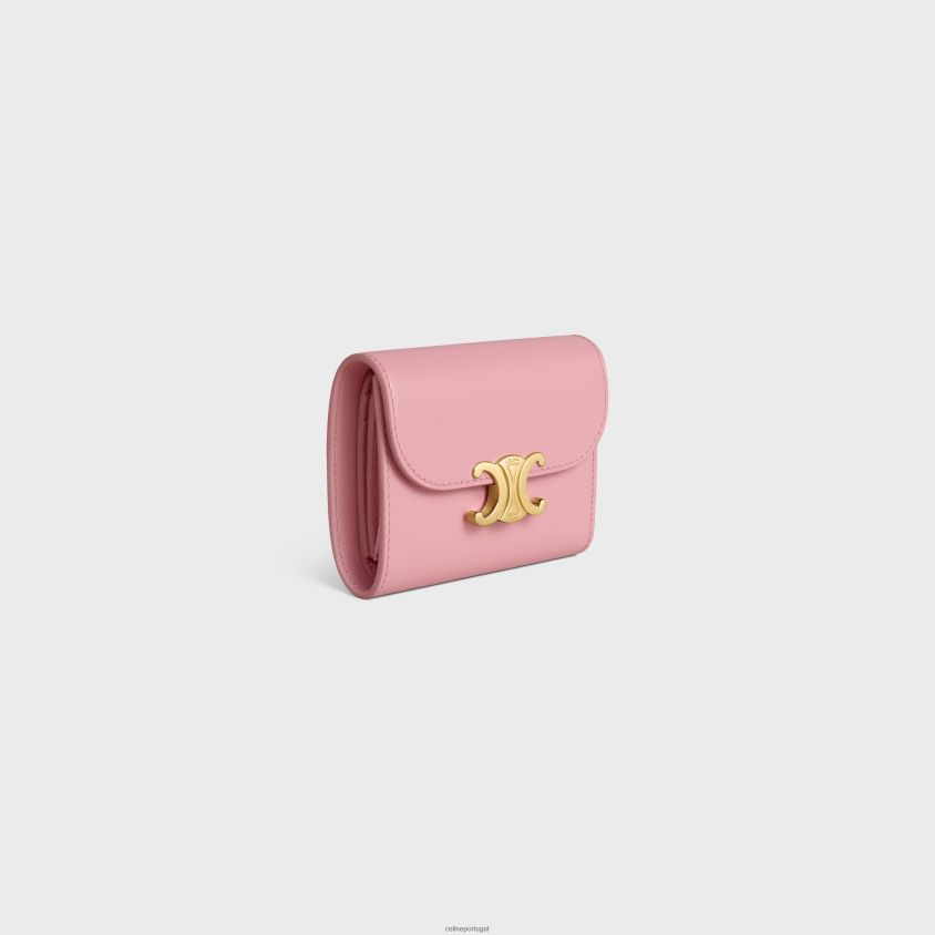 mulheres acessórios CELINE carteira pequena triomphe em couro de bezerro brilhante rosa T204R412
