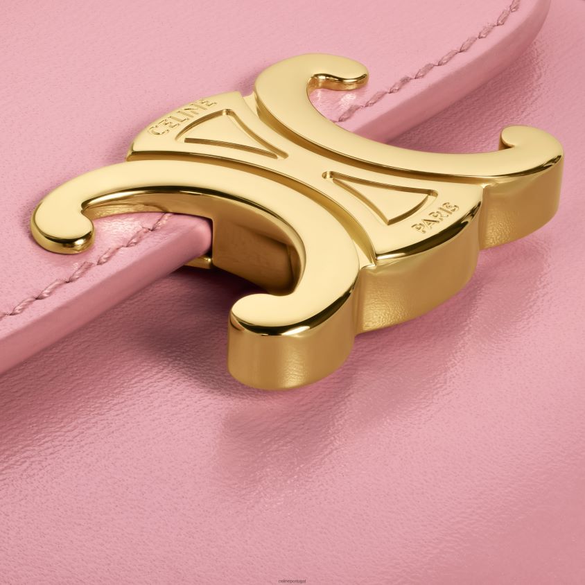 mulheres acessórios CELINE carteira pequena triomphe em couro de bezerro brilhante rosa T204R412