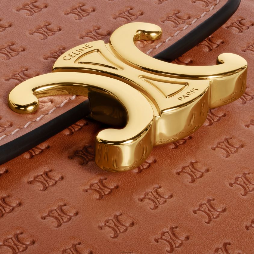 mulheres acessórios CELINE carteira pequena triomphe em couro de bezerro natural em relevo bronzeado T204R411