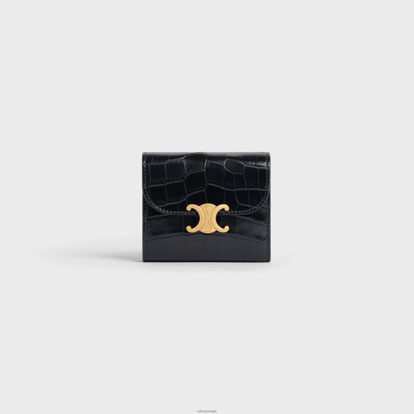 mulheres acessórios CELINE carteira pequena triomphe em crocodilo niloticus preto T204R464
