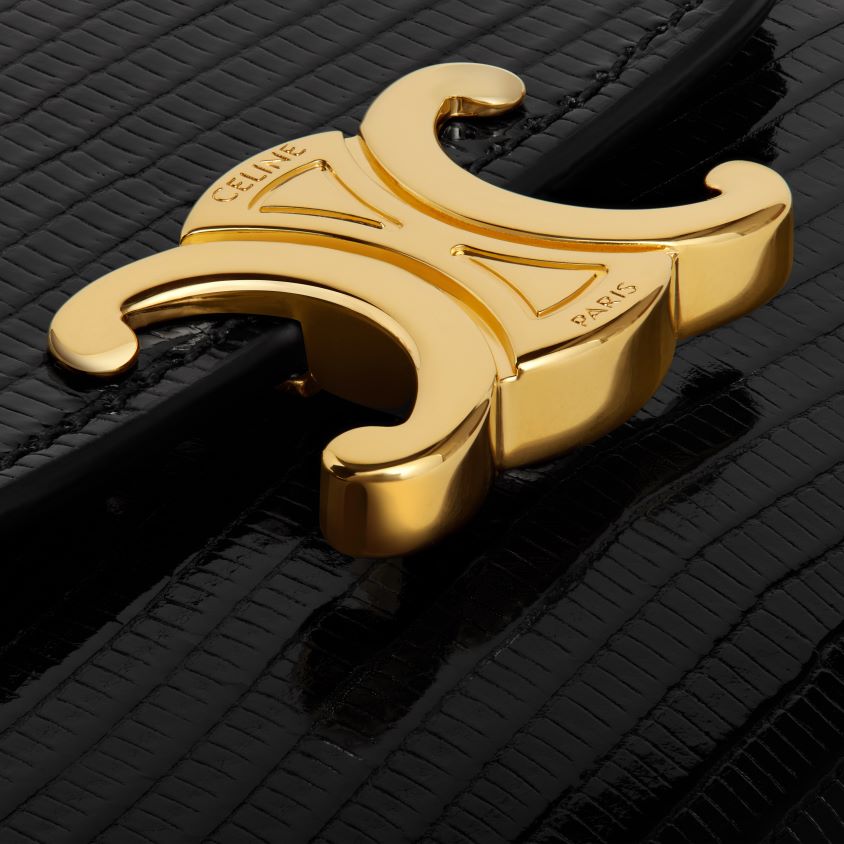 mulheres acessórios CELINE carteira pequena triomphe em lagarto preto T204R463