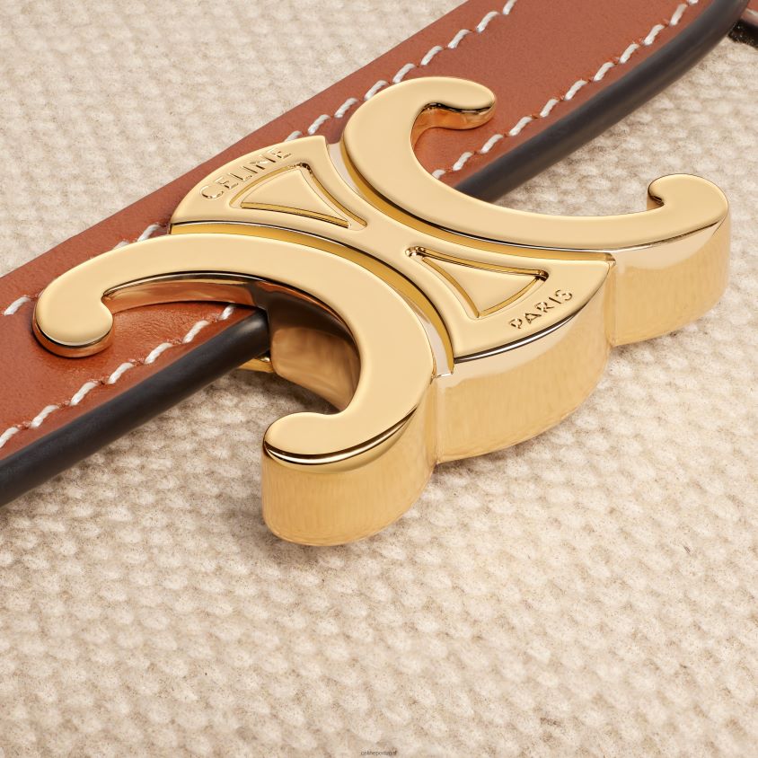 mulheres acessórios CELINE carteira pequena triomphe em tecido e couro de bezerro natural/bronzeado T204R462