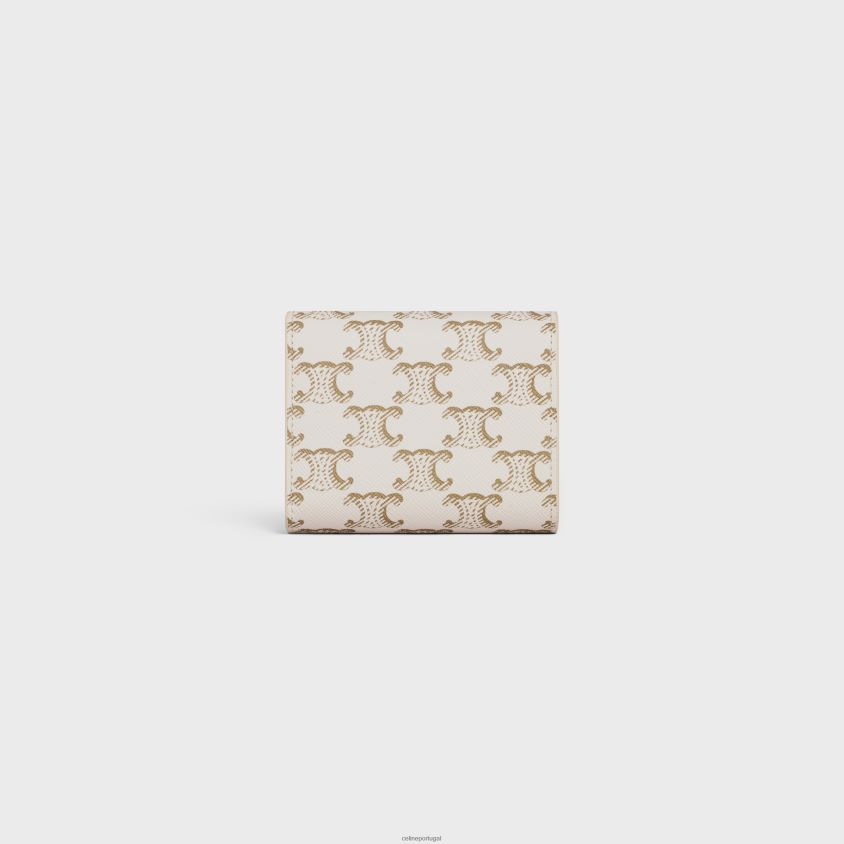 mulheres acessórios CELINE carteira pequena triomphe em tela triomphe branco/bronzeado T204R457