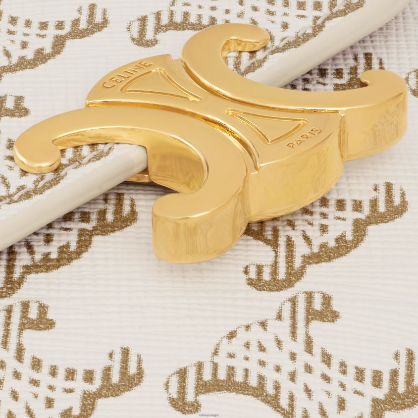 mulheres acessórios CELINE carteira pequena triomphe em tela triomphe branco/bronzeado T204R457