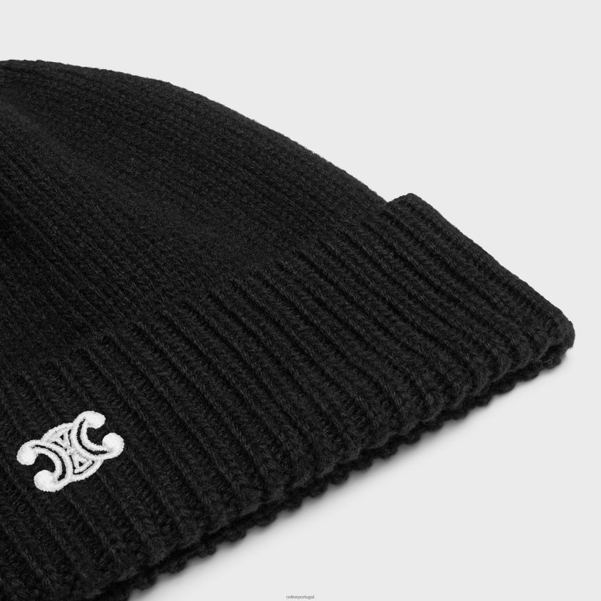 homens acessórios CELINE boné triomphe em lã e caxemira preto/esbranquiçado T204R2234