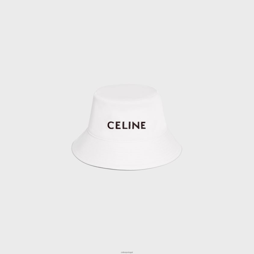 homens acessórios CELINE chapéu bucket bordado em gabardine de algodão off white T204R2252