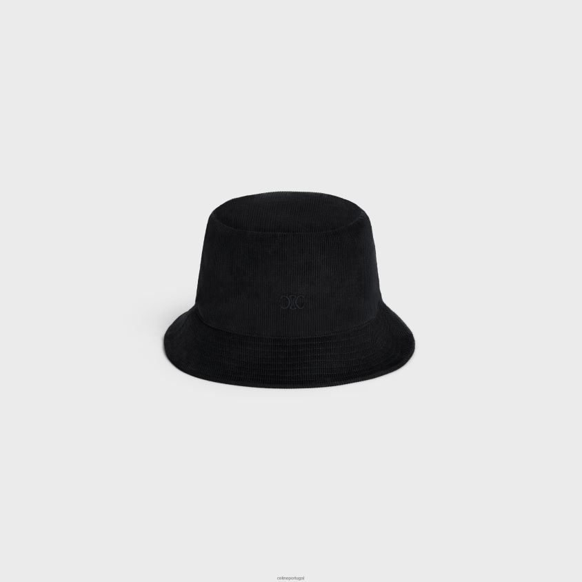 homens acessórios CELINE chapéu bucket mini triomphe em veludo cotelê preto T204R2182